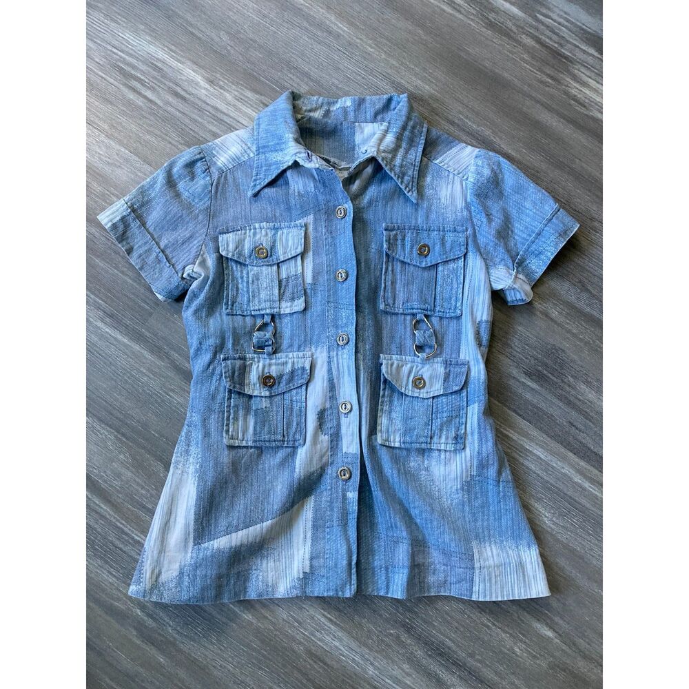Vintage 1970s Safari Top Dagger Collar YSL Saharienne Style Brushed Cotton